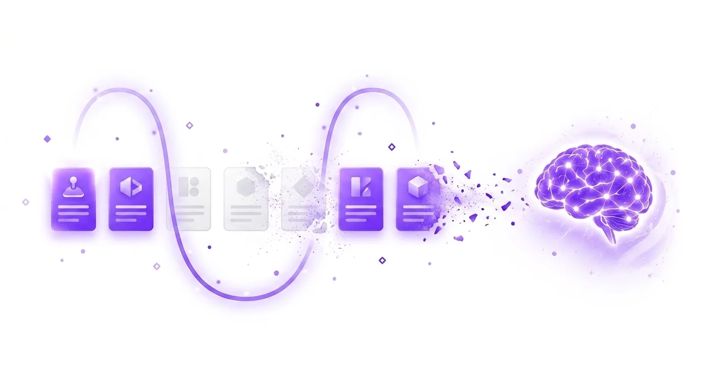 The serial position effect, illustrated: a row of list items where the first two and last two glow brightly while the middle fades, with a U-shaped curve arcing over them into a glowing brain